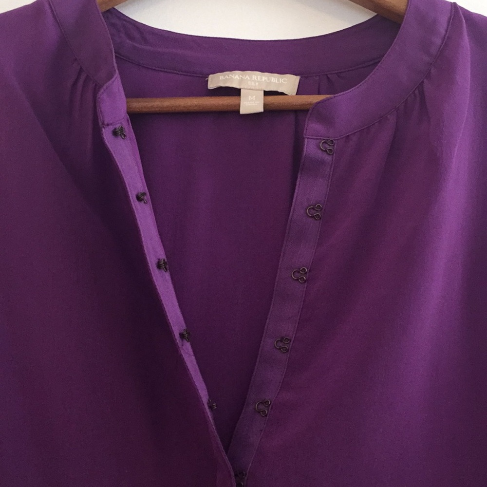 PURPLE Banana Republic Silk Roll Tab Blouse - Picture 2 of 8
